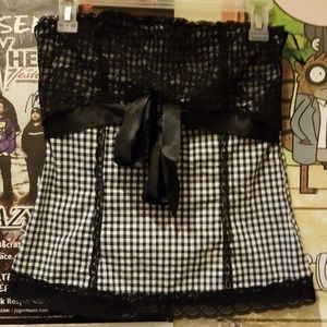 Guess Checkered and lace strapless top